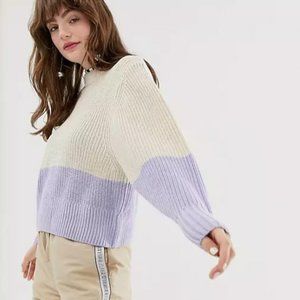 Monki Colour Block Knitted Sweater in White and Lilac